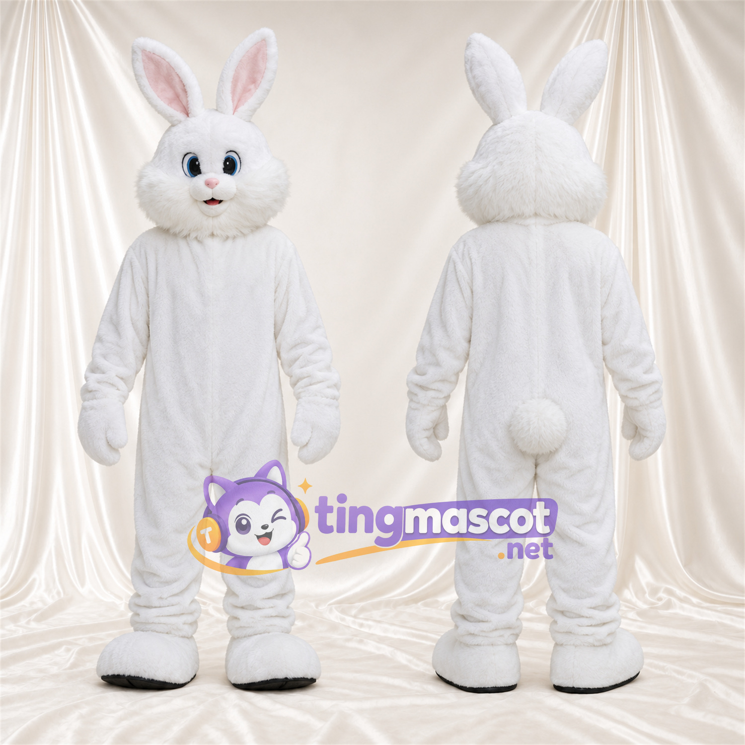 Maskottchenkostüm Hase – weiß – Lange Ohren; Ohreninnenseiten (rosa) Maskottchenkostüm Hase – weiß – Lange Ohren; Ohreninnenseiten (rosa)