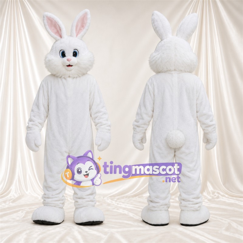 Maskottchenkostüm Hase – weiß – Lange Ohren; Ohreninnenseiten (rosa)