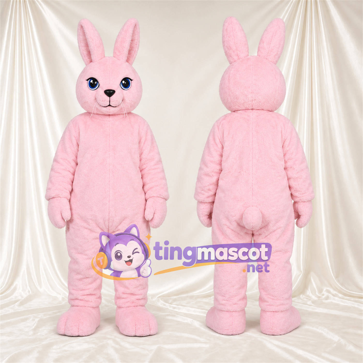 Costume de mascotte Lapin – rose – Petites oreilles rondes; Yeux (bleu) Costume de mascotte Lapin – rose – Petites oreilles rondes; Yeux (bleu)