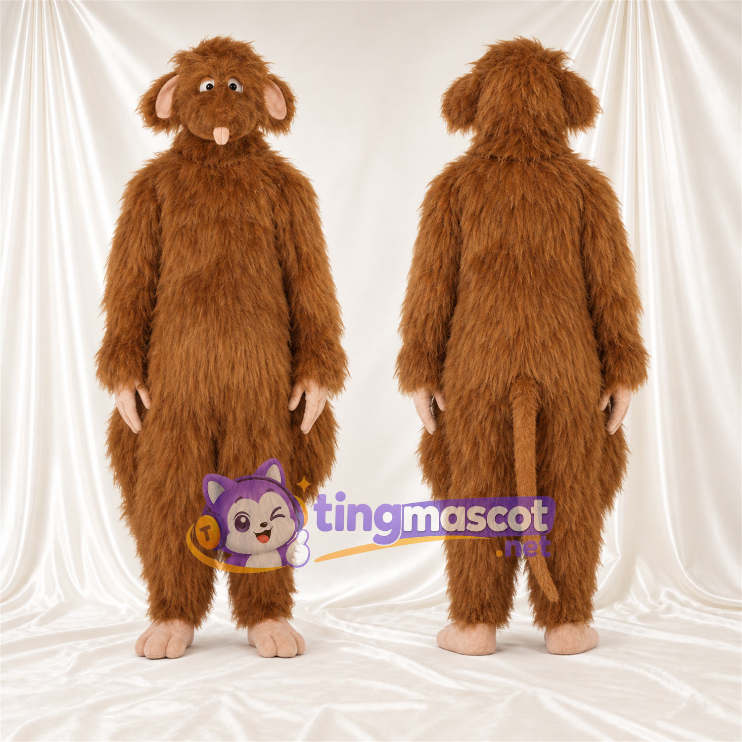 Costume de mascotte Castor – marron – Grandes incisives; Fourrure hirsute