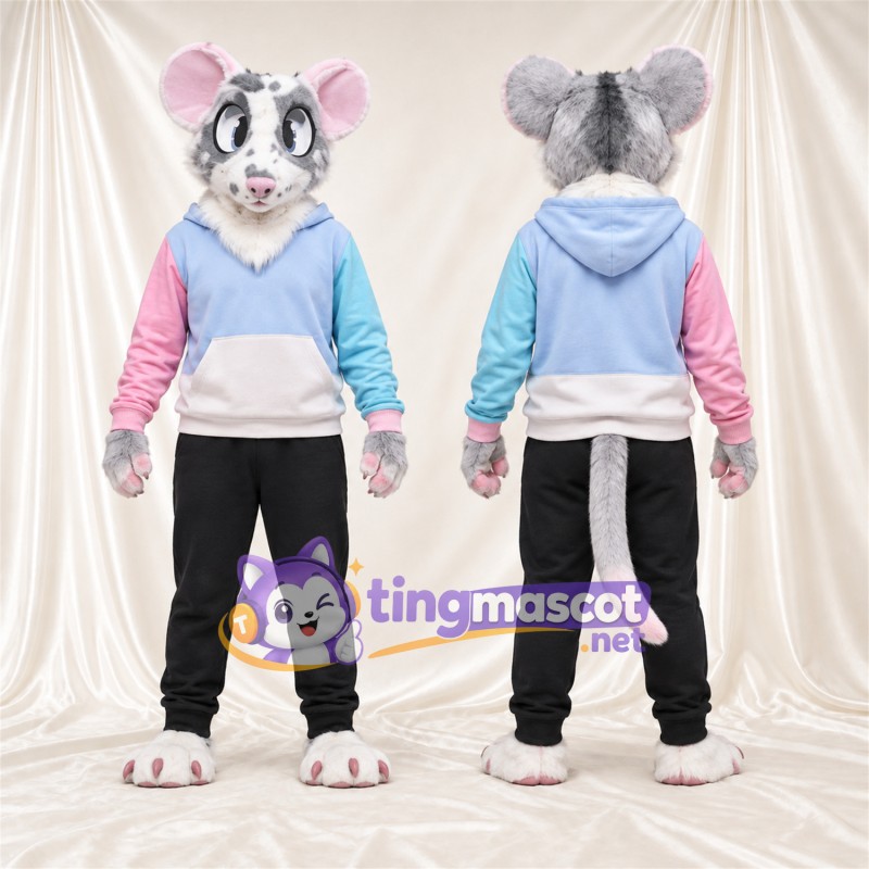 Costume de mascotte Souris – blanc – Sweat à capuche (bleu / rose)