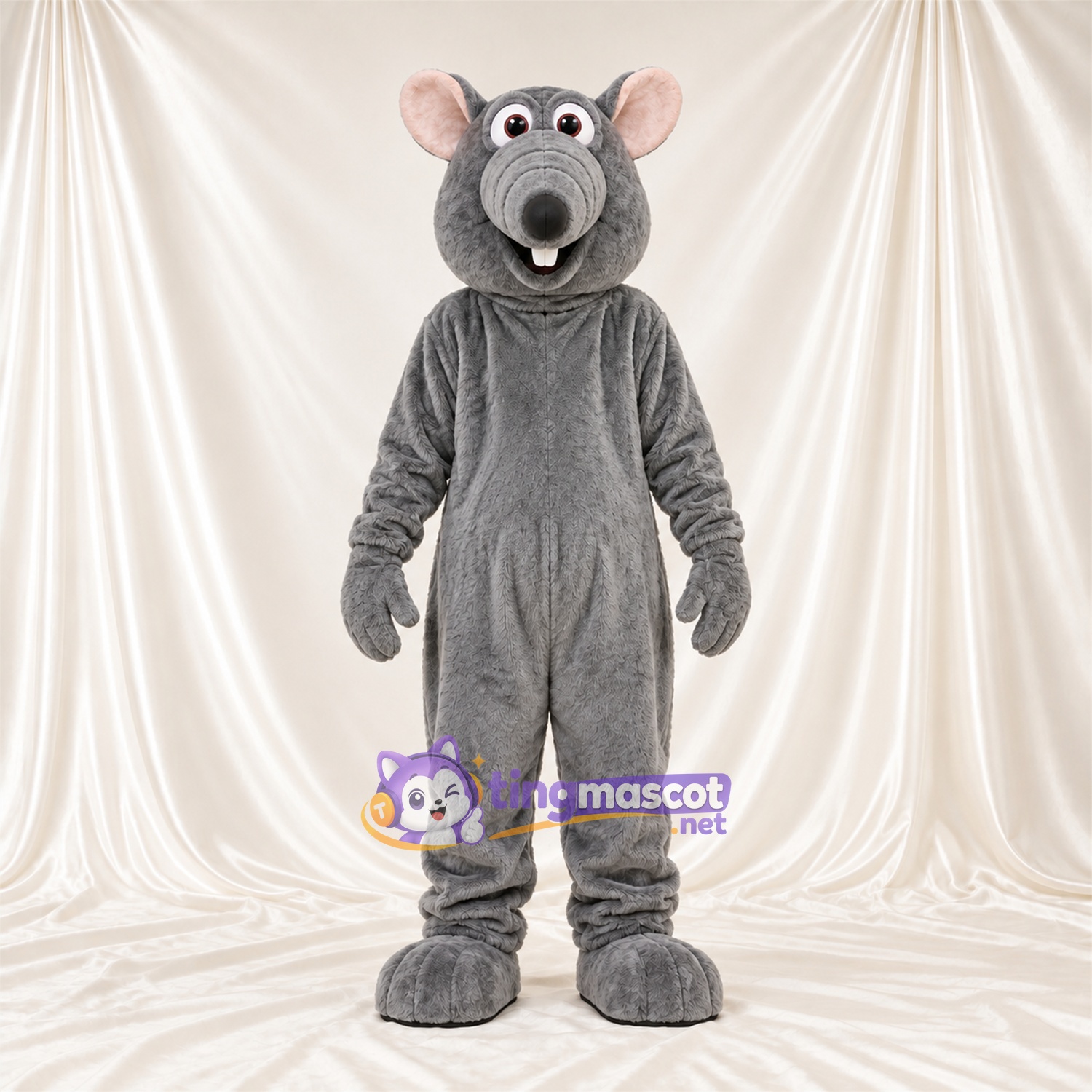 Costume de mascotte Rat – gris – Museau rond; Grandes incisives Costume de mascotte Rat – gris – Museau rond; Grandes incisives