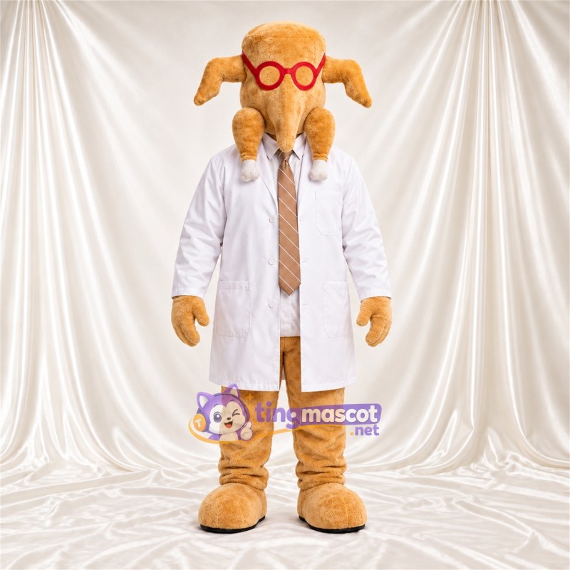 Costume de mascotte Chèvre – brun clair – Blouse de laboratoire (blanc); Lunettes Costume de mascotte Chèvre – brun clair – Blouse de laboratoire (blanc); Lunettes