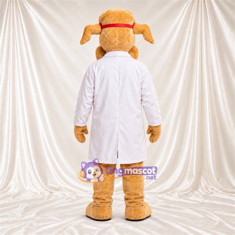 Costume de mascotte Chèvre – brun clair – Blouse de laboratoire (blanc); Lunettes Costume de mascotte Chèvre – brun clair – Blouse de laboratoire (blanc); Lunettes