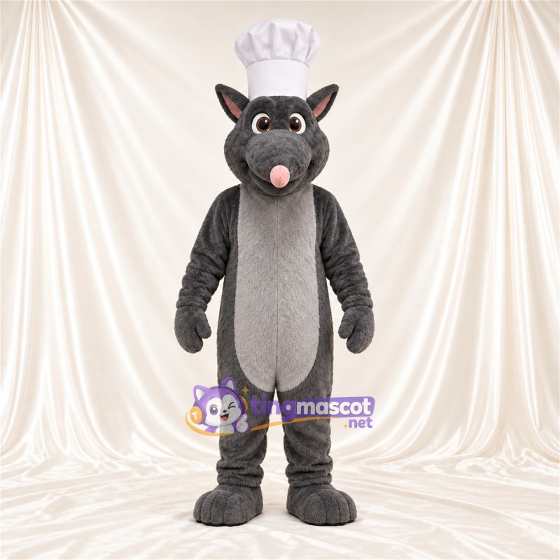 Costume de mascotte Rat – gris – Toque de chef Costume de mascotte Rat – gris – Toque de chef