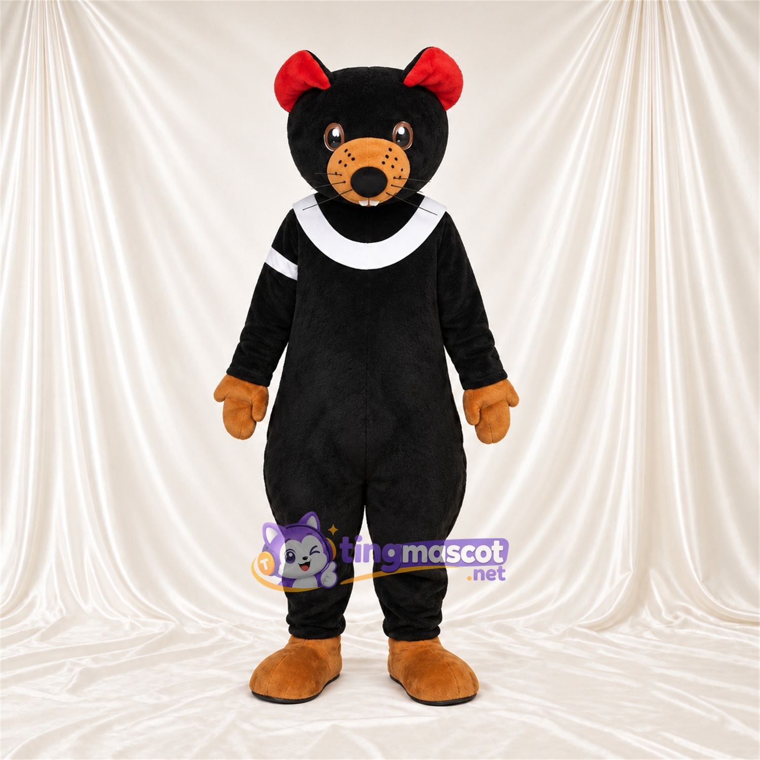 Costume de mascotte Chat – noir – Col (blanc); Nœuds (rouge) Costume de mascotte Chat – noir – Col (blanc); Nœuds (rouge)