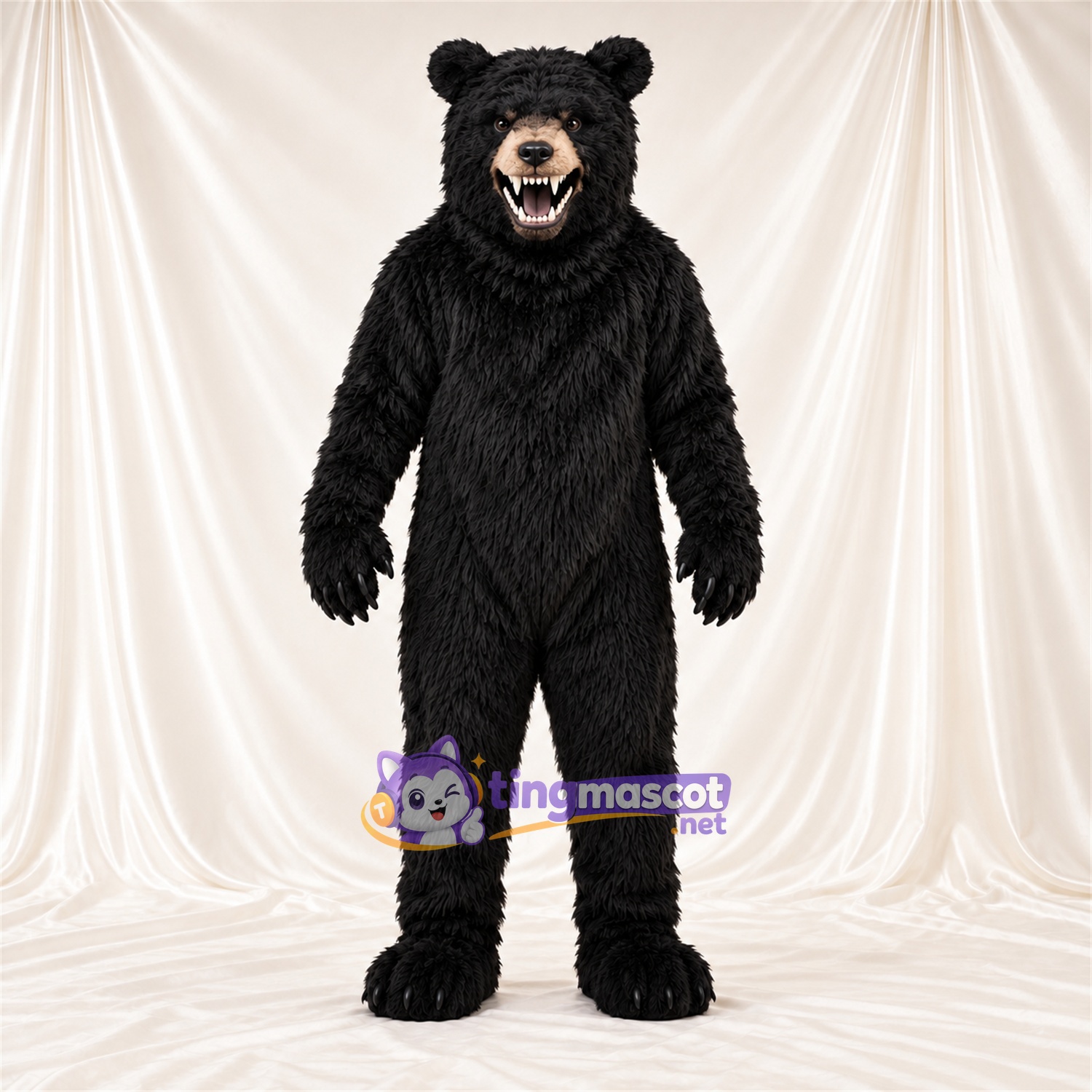 Black Bear Mascot Costume - Pointed Fangs and Shaggy Fur Black Bear Mascot Costume - Pointed Fangs and Shaggy Fur