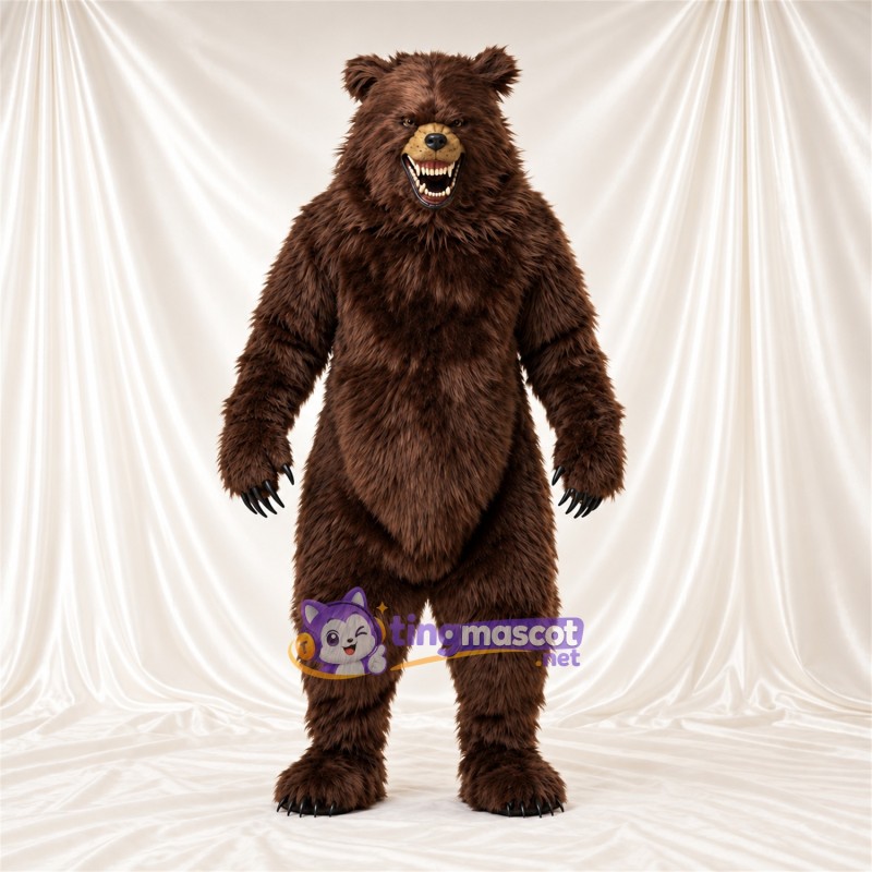 Brown Bear Mascot Costume - Pointed Fangs and Shaggy Fur Brown Bear Mascot Costume - Pointed Fangs and Shaggy Fur