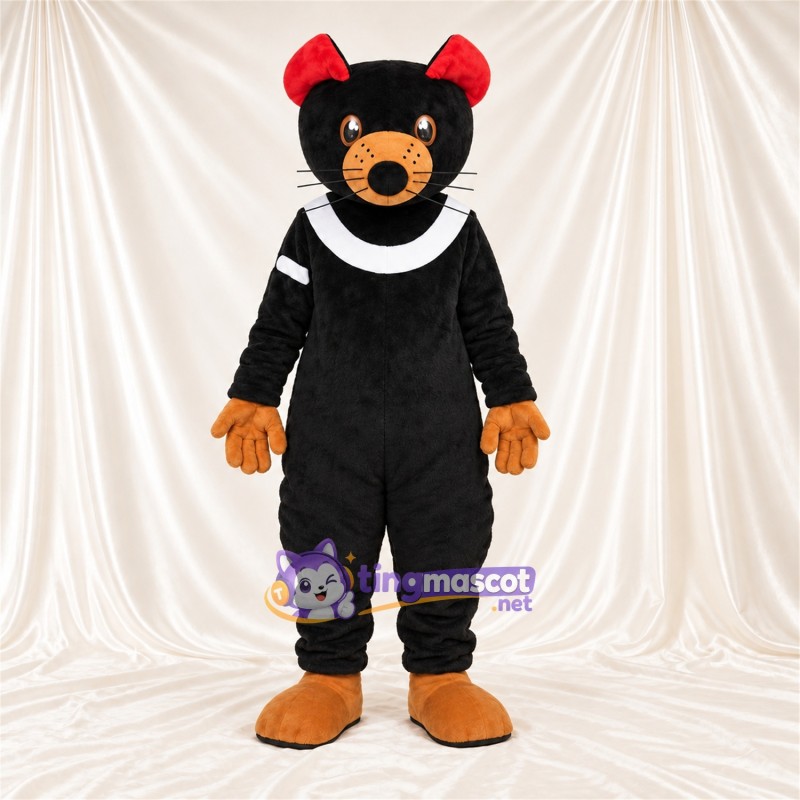 Costume de mascotte Chat – noir – Col (blanc); Nœuds (rouge) Costume de mascotte Chat – noir – Col (blanc); Nœuds (rouge)