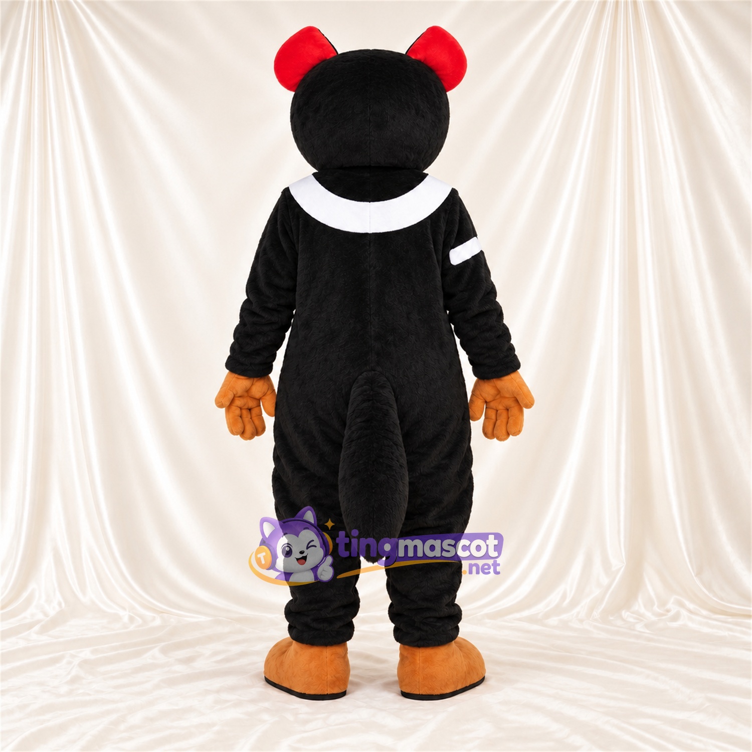 Costume de mascotte Chat – noir – Col (blanc); Nœuds (rouge) Costume de mascotte Chat – noir – Col (blanc); Nœuds (rouge)