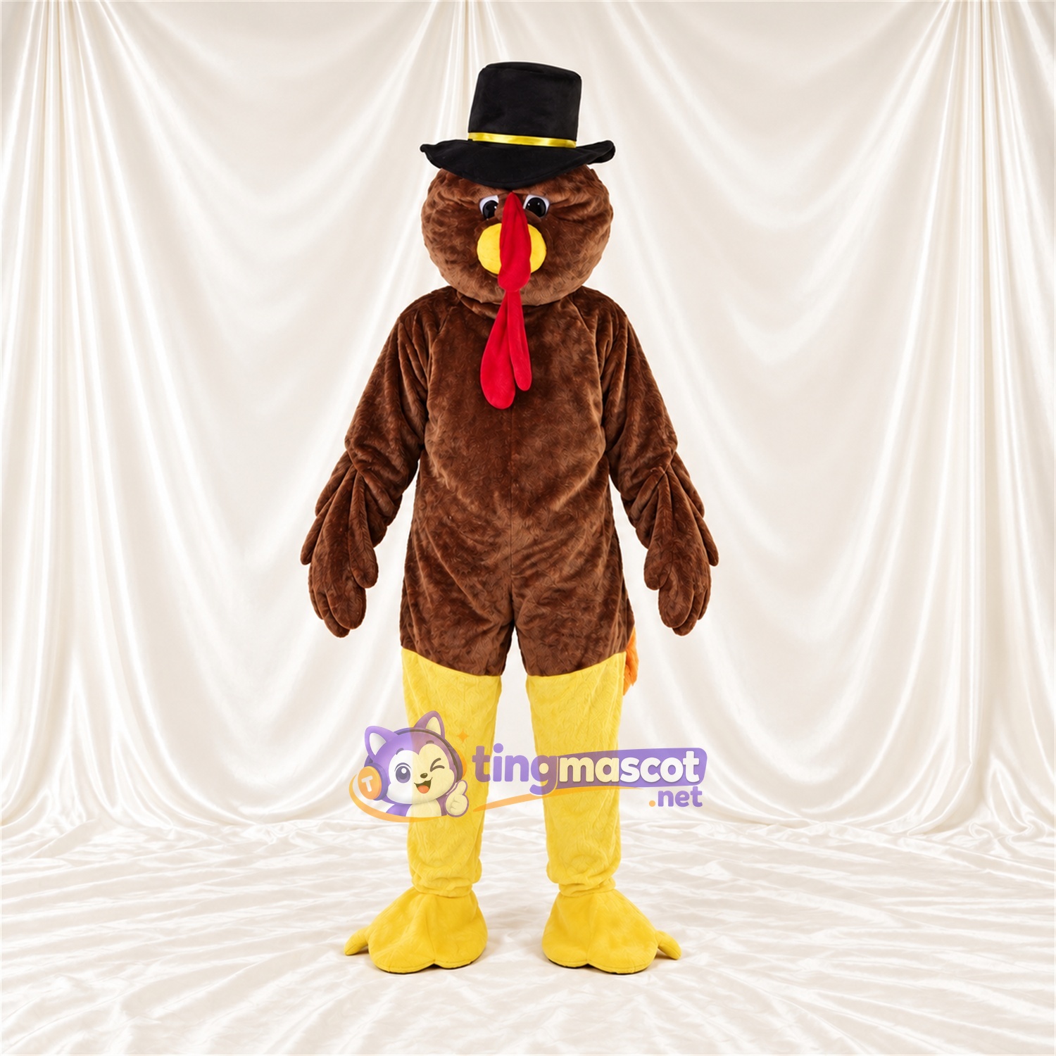 Brown Turkey Mascot Costume - Black Top Hat Brown Turkey Mascot Costume - Black Top Hat