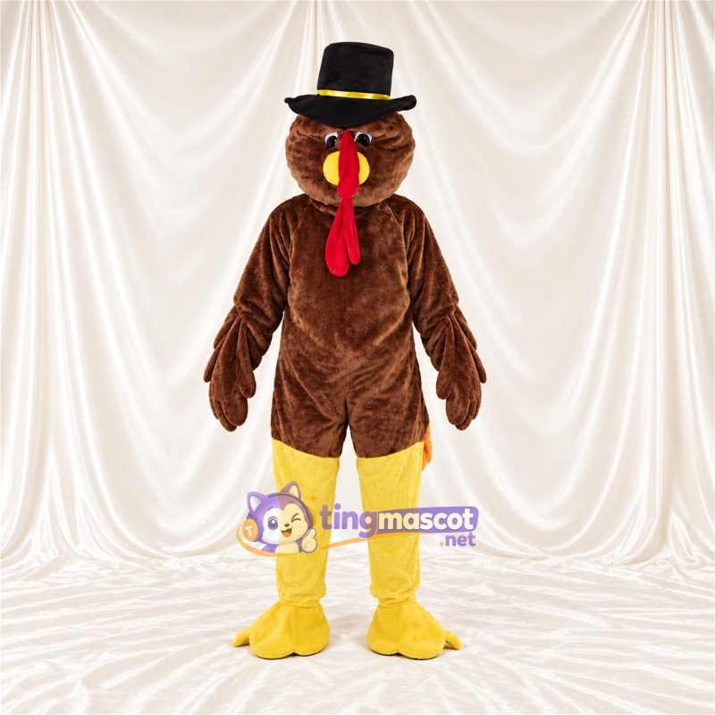 Brown Turkey Mascot Costume - Black Top Hat