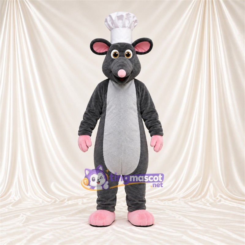 Maskottchenkostüm Maus – dunkelgrau – Kochmütze (weiß) Maskottchenkostüm Maus – dunkelgrau – Kochmütze (weiß)