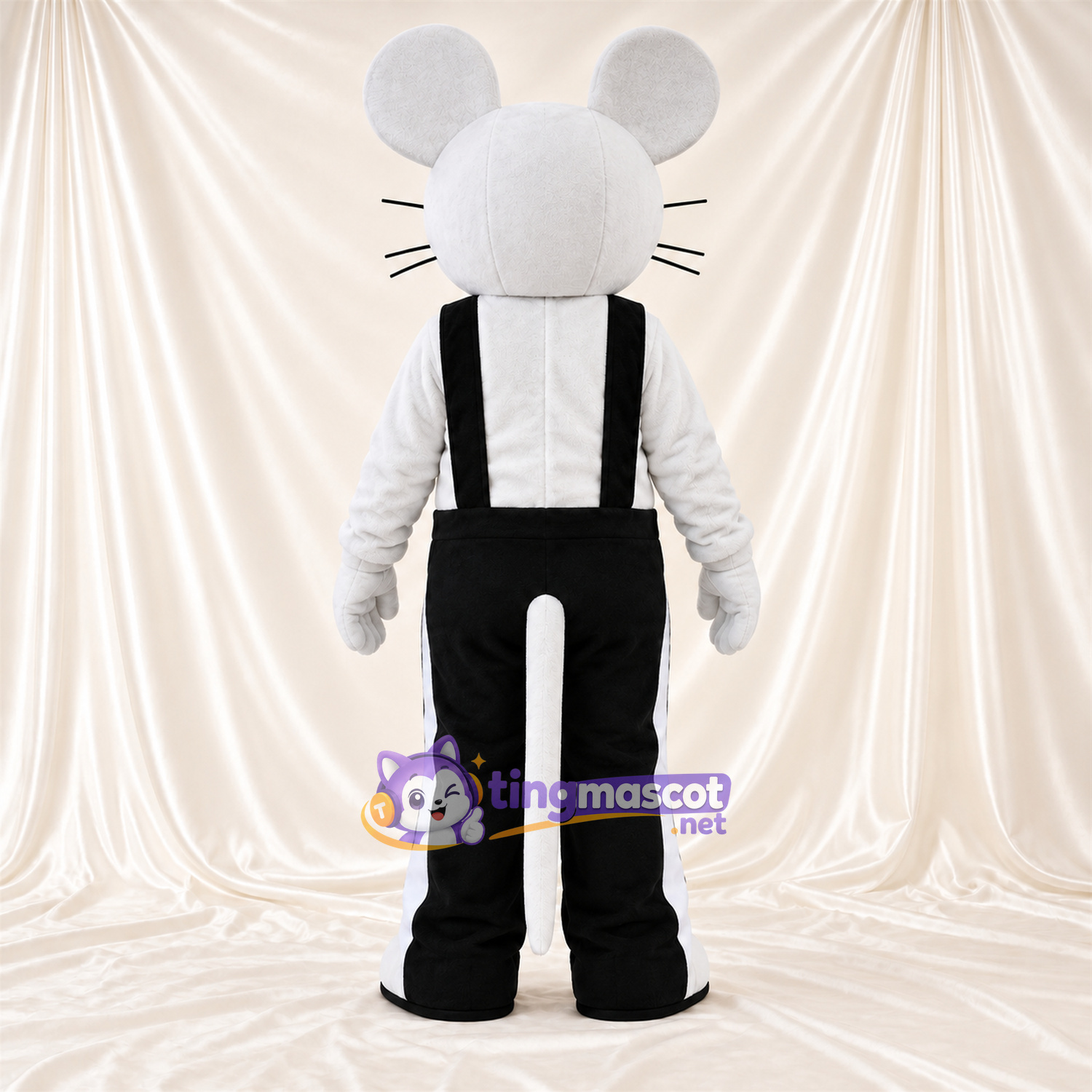 Costume de mascotte Souris – blanc – Salopette (noir) Costume de mascotte Souris – blanc – Salopette (noir)