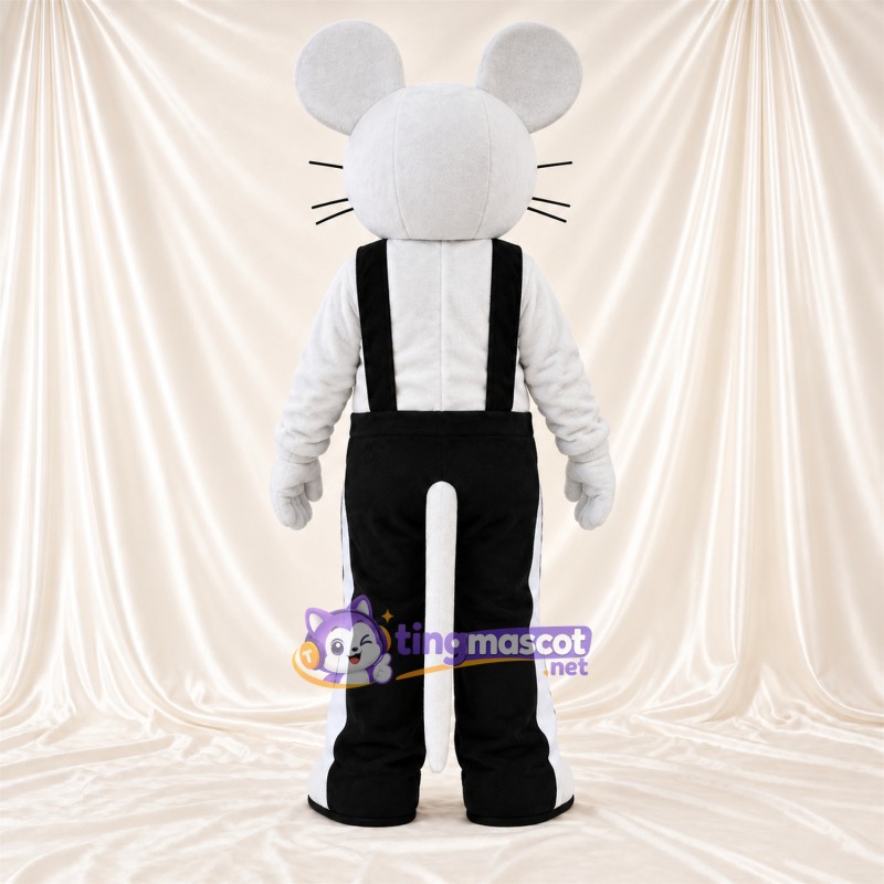 Costume de mascotte Souris – blanc – Salopette (noir) Costume de mascotte Souris – blanc – Salopette (noir)