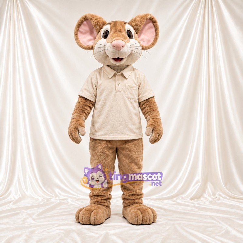 Maskottchenkostüm Maus – hellbraun – Poloshirt (creme) Maskottchenkostüm Maus – hellbraun – Poloshirt (creme)