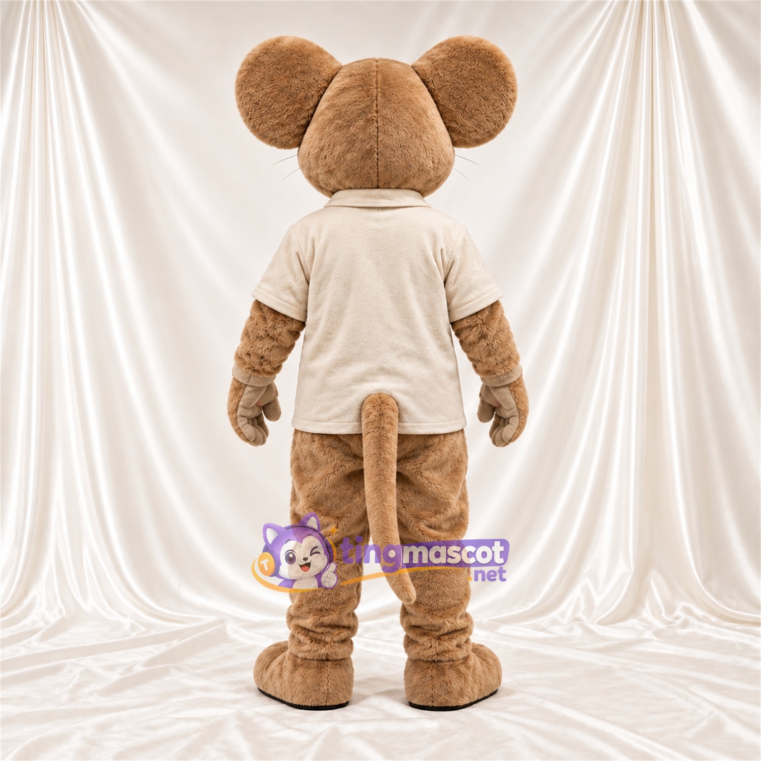 Maskottchenkostüm Maus – hellbraun – Poloshirt (creme) Maskottchenkostüm Maus – hellbraun – Poloshirt (creme)