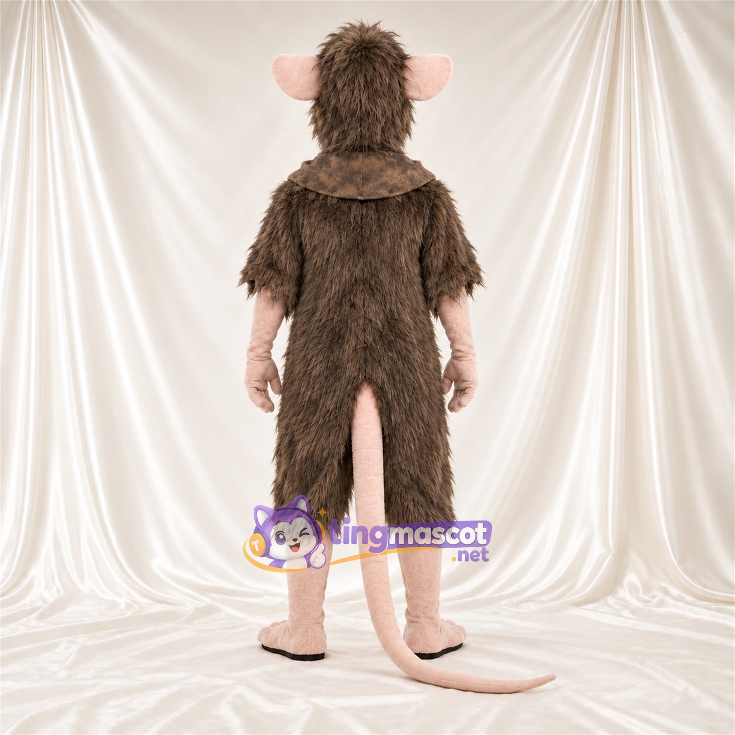 Maskottchenkostüm Ratte – braun – Schwanz (rosa); Zottelfell Maskottchenkostüm Ratte – braun – Schwanz (rosa); Zottelfell