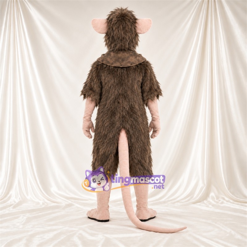 Maskottchenkostüm Ratte – braun – Schwanz (rosa); Zottelfell Maskottchenkostüm Ratte – braun – Schwanz (rosa); Zottelfell