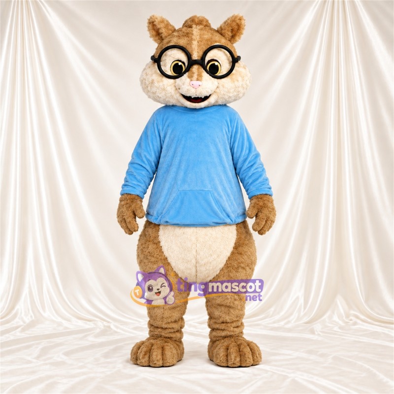 Costume de mascotte Écureuil – marron – Sweat à capuche (bleu); Lunettes Costume de mascotte Écureuil – marron – Sweat à capuche (bleu); Lunettes