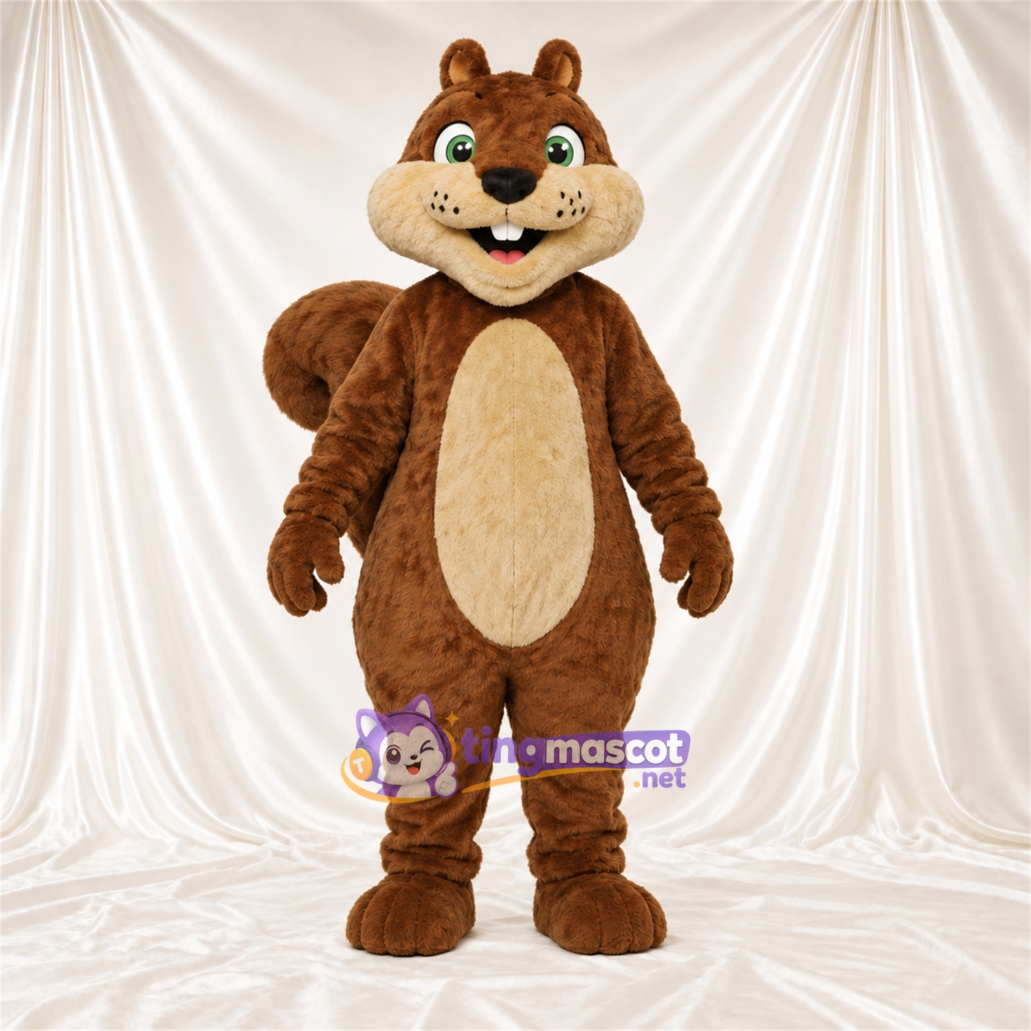 Maskottchenkostüm Eichhörnchen – braun – Bauch (creme); Augen (grün)