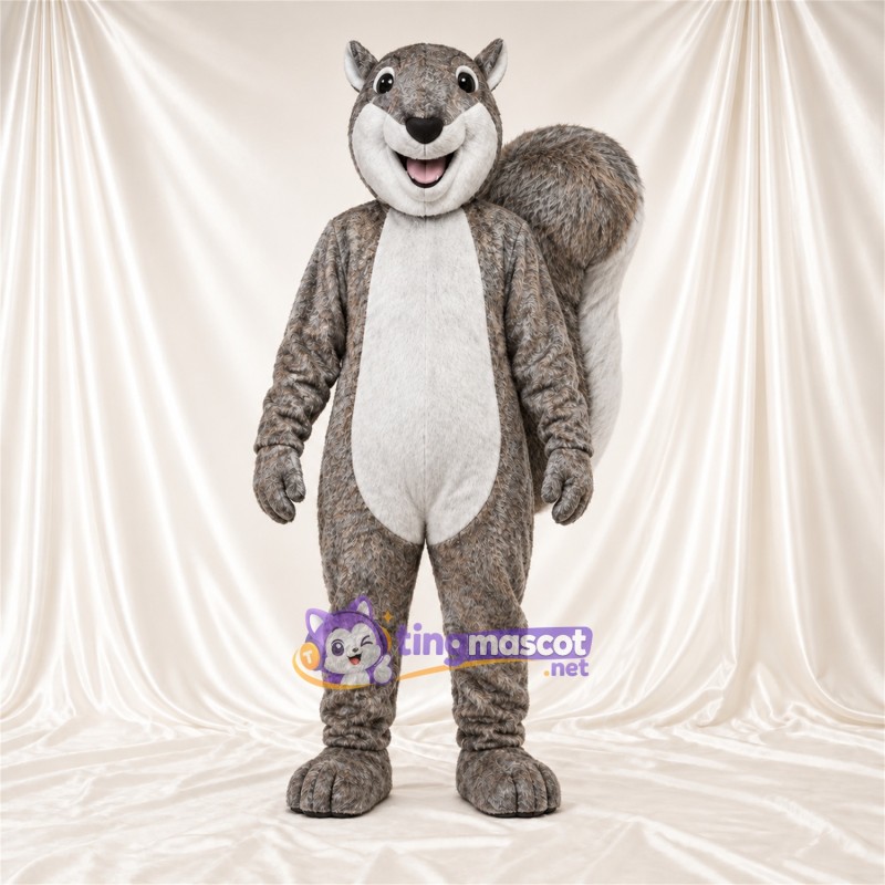 Maskottchenkostüm Eichhörnchen – grau / weiß – Bauch (weiß); Buschiger Schwanz Maskottchenkostüm Eichhörnchen – grau / weiß – Bauch (weiß); Buschiger Schwanz