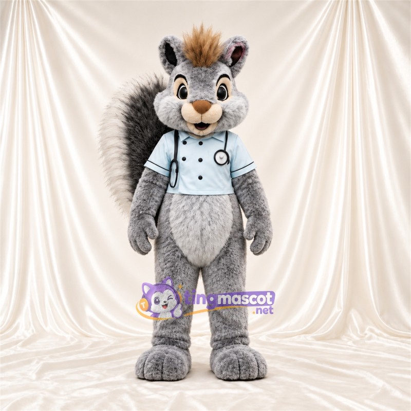 Costume de mascotte Écureuil – gris – Chemise (bleu clair) Costume de mascotte Écureuil – gris – Chemise (bleu clair)