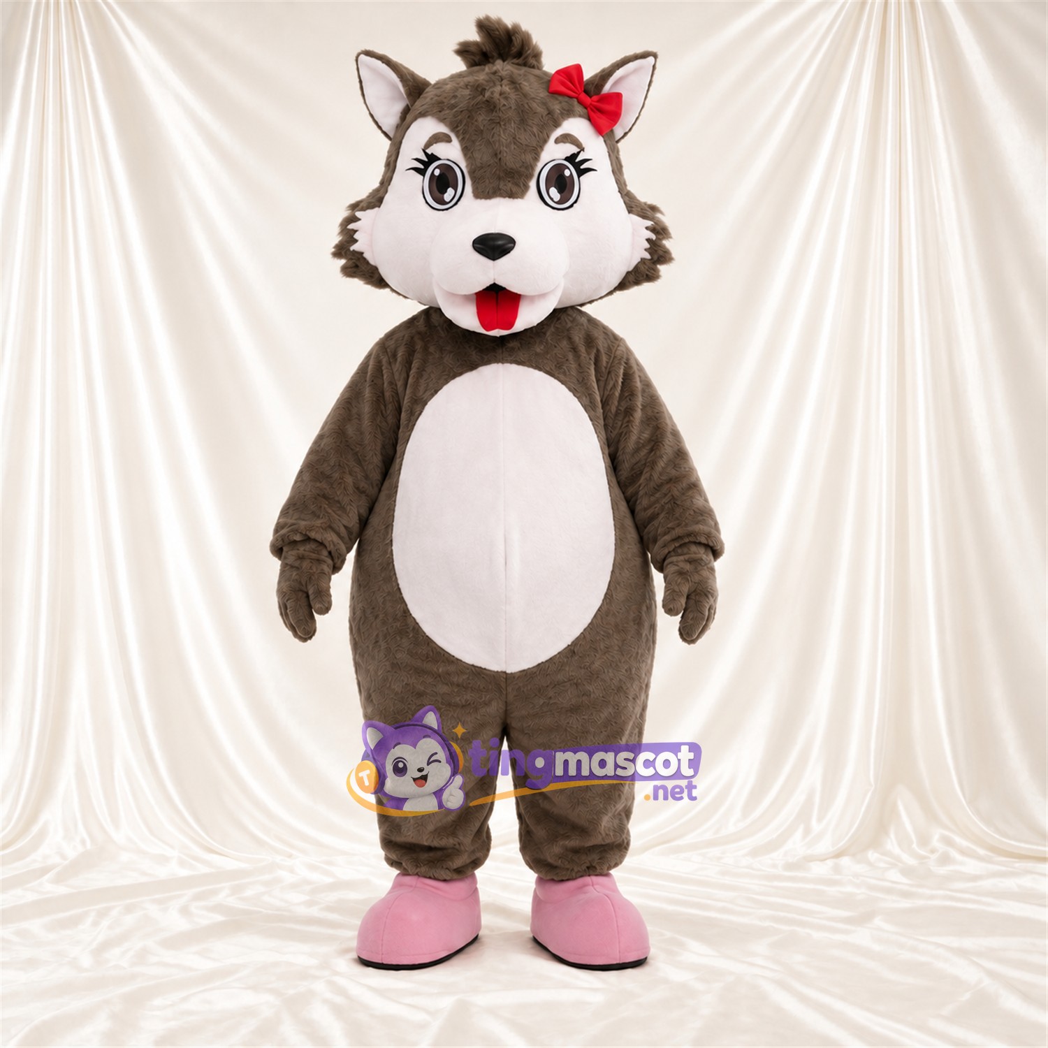 Costume de mascotte Écureuil – gris – Nœud (rouge) Costume de mascotte Écureuil – gris – Nœud (rouge)