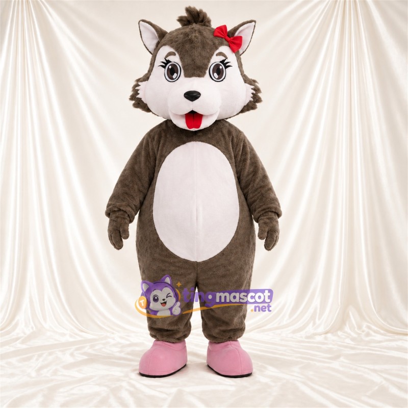 Costume de mascotte Écureuil – gris – Nœud (rouge) Costume de mascotte Écureuil – gris – Nœud (rouge)