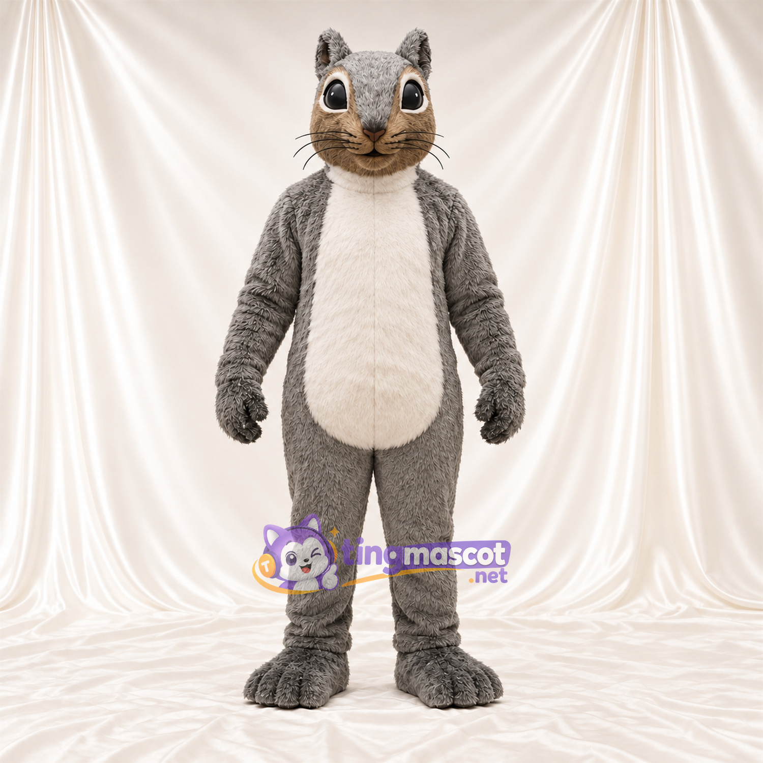 Maskottchenkostüm Eichhörnchen – grau / weiß – Bauch (creme); Runde Schnauze Maskottchenkostüm Eichhörnchen – grau / weiß – Bauch (creme); Runde Schnauze