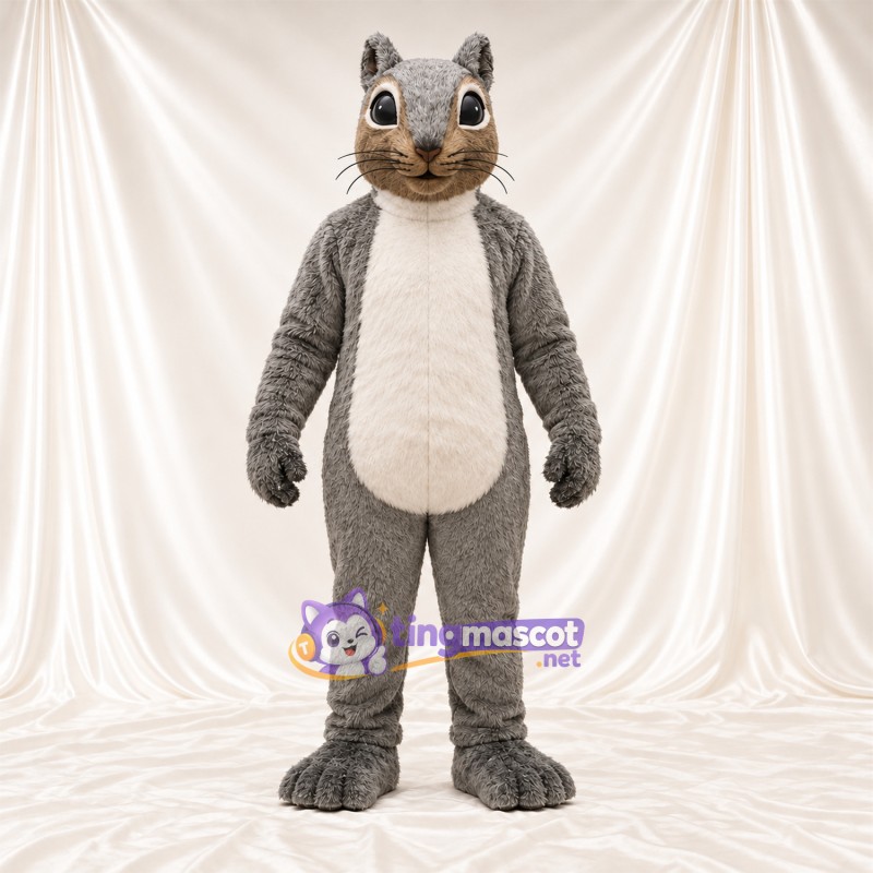 Maskottchenkostüm Eichhörnchen – grau / weiß – Bauch (creme); Runde Schnauze Maskottchenkostüm Eichhörnchen – grau / weiß – Bauch (creme); Runde Schnauze