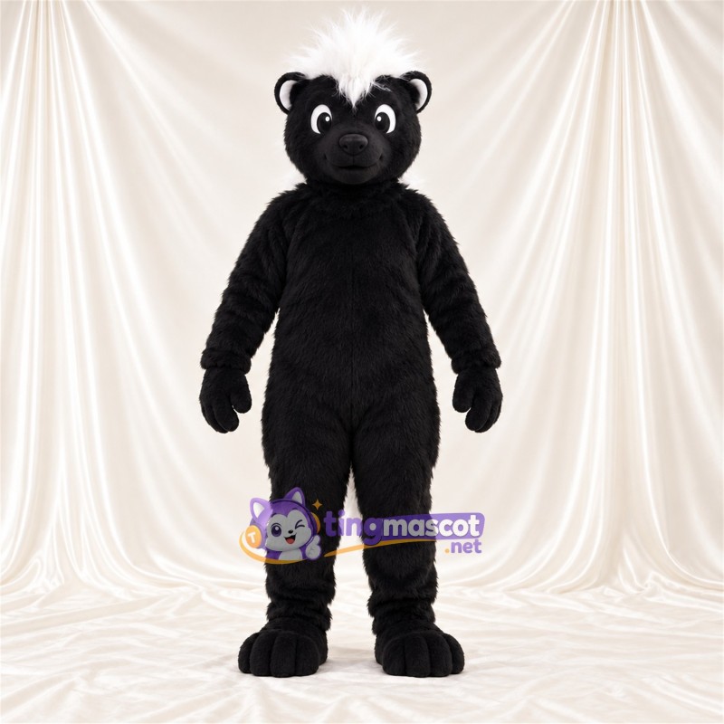 Black and White Skunk Mascot Costume - White Back Stripe and White Head Tuft Black and White Skunk Mascot Costume - White Back Stripe and White Head Tuft