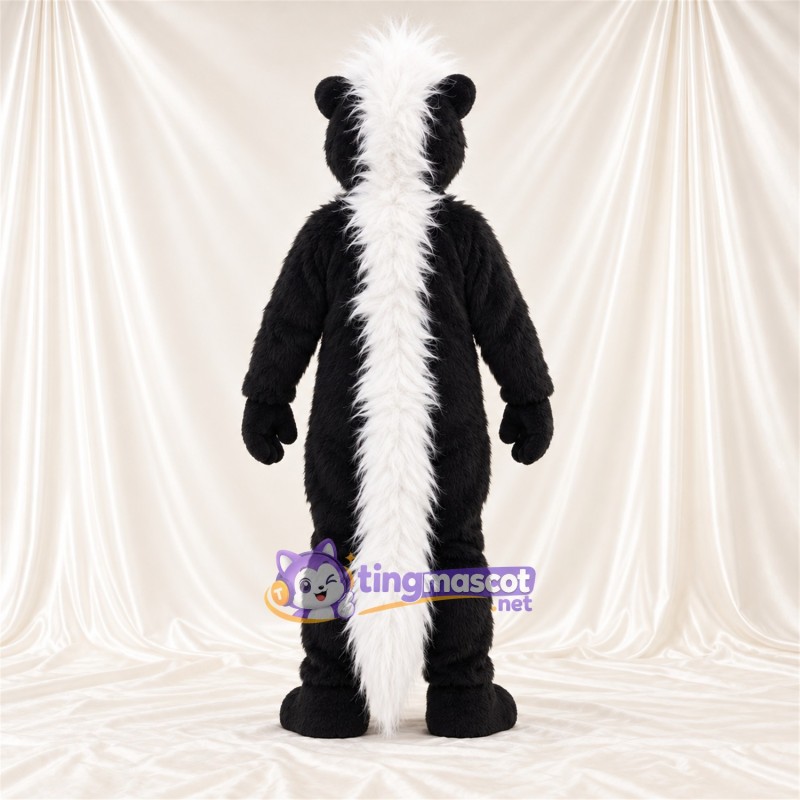 Black and White Skunk Mascot Costume - White Back Stripe and White Head Tuft Black and White Skunk Mascot Costume - White Back Stripe and White Head Tuft