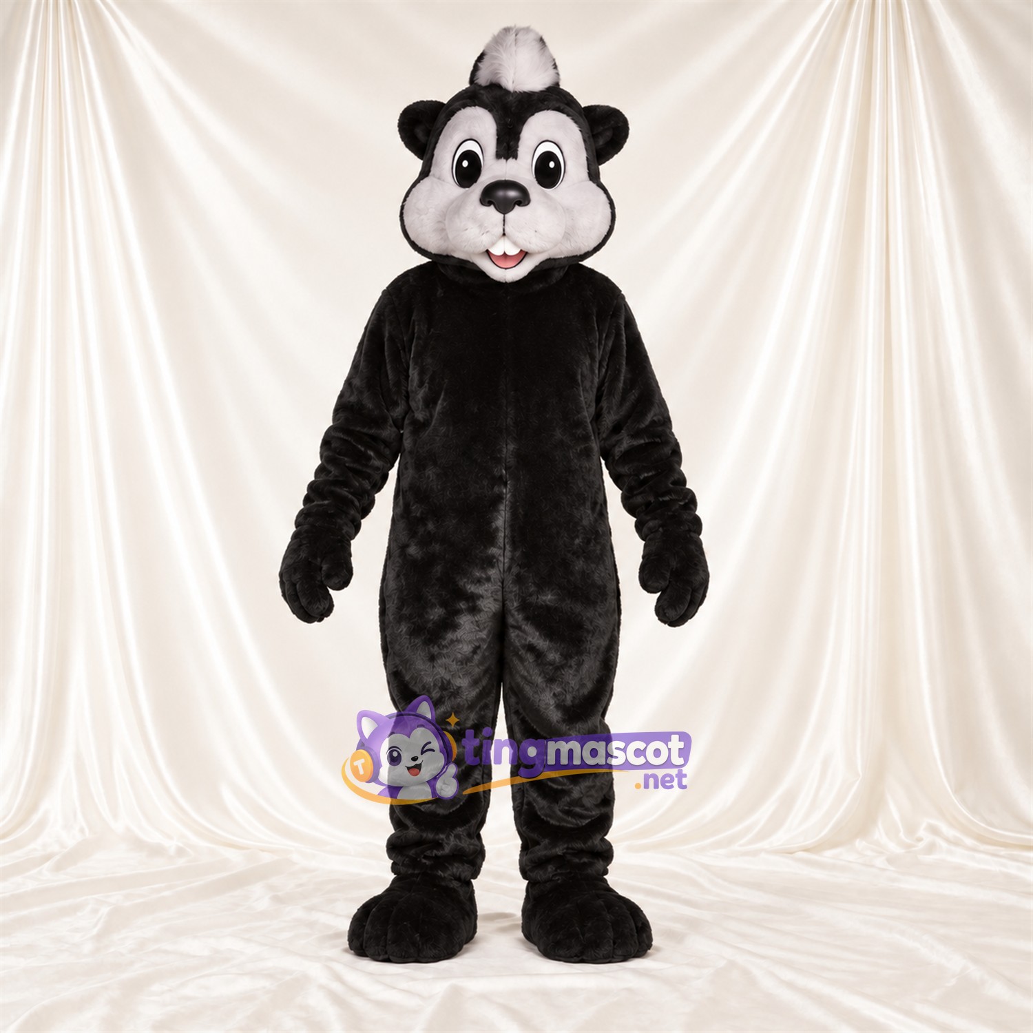 Black and White Skunk Mascot Costume - Curled Tail and White Face Black and White Skunk Mascot Costume - Curled Tail and White Face