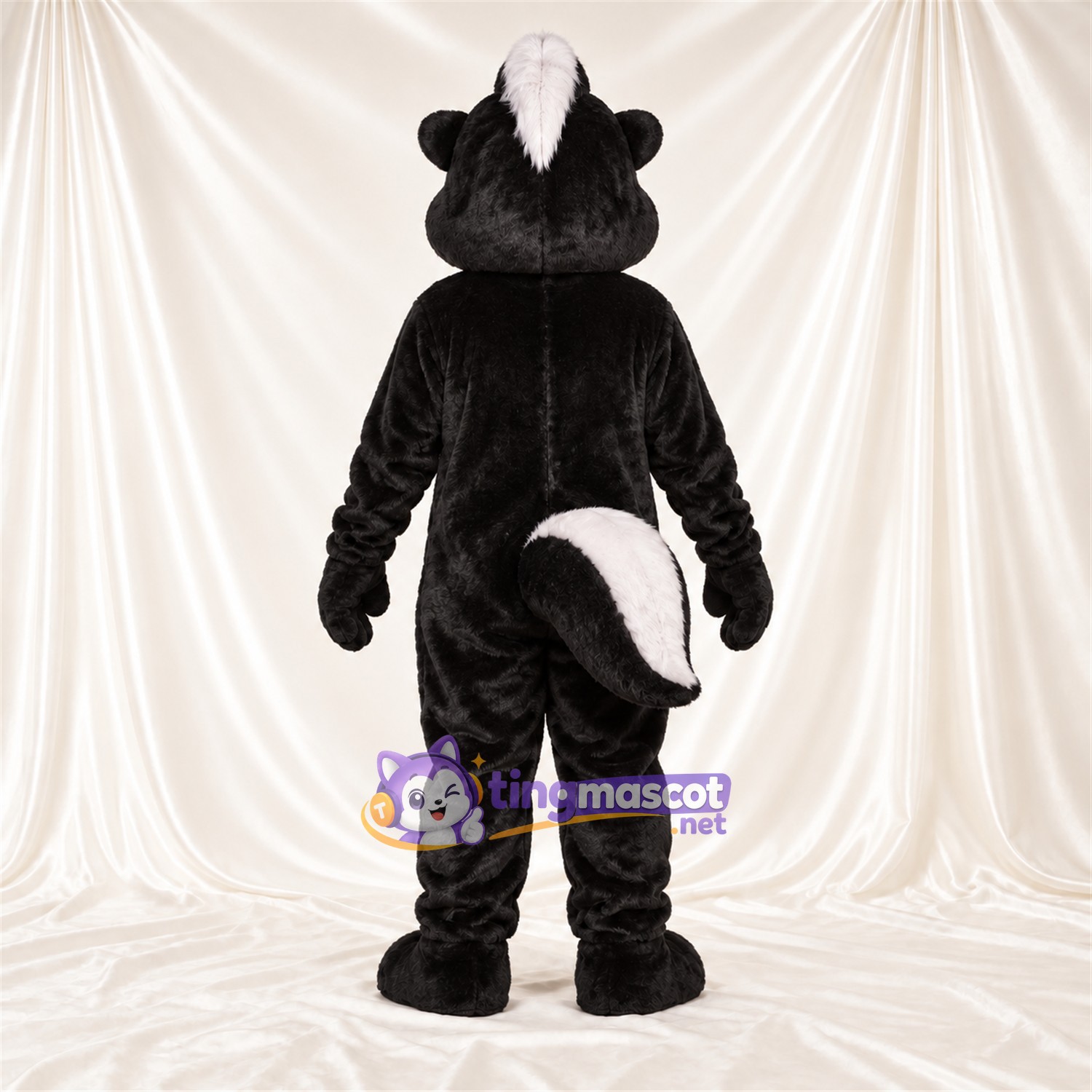 Black and White Skunk Mascot Costume - Curled Tail and White Face Black and White Skunk Mascot Costume - Curled Tail and White Face
