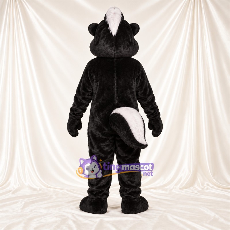 Black and White Skunk Mascot Costume - Curled Tail and White Face Black and White Skunk Mascot Costume - Curled Tail and White Face