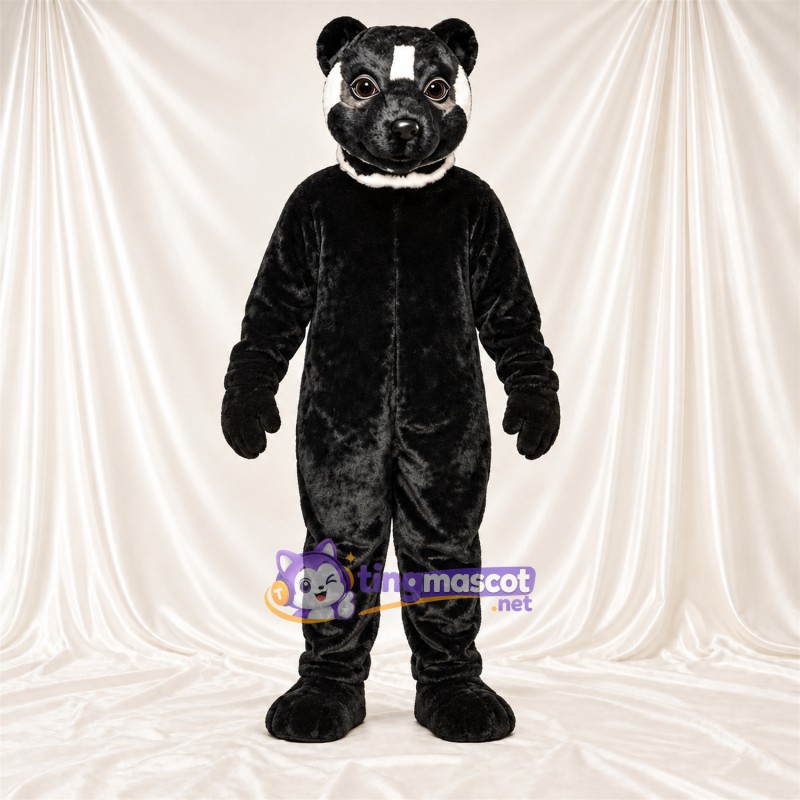 Costume de mascotte Mouffette – noir / blanc – Queue rayée (blanc); Col (noir)