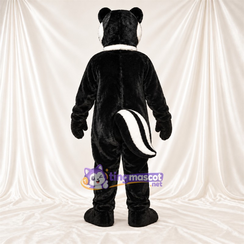Costume de mascotte Mouffette – noir / blanc – Queue rayée (blanc); Col (noir) Costume de mascotte Mouffette – noir / blanc – Queue rayée (blanc); Col (noir)