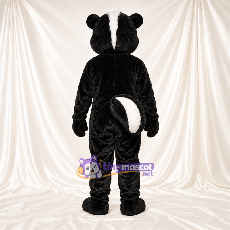 Black and White Skunk Mascot Costume - Curled Tail and White Cheeks Black and White Skunk Mascot Costume - Curled Tail and White Cheeks