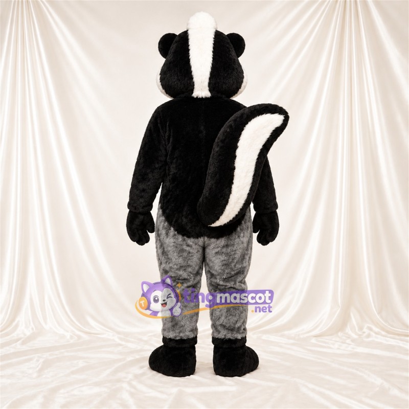 Costume de mascotte Mouffette – noir / blanc – Queue touffue; Bas des jambes (gris) Costume de mascotte Mouffette – noir / blanc – Queue touffue; Bas des jambes (gris)