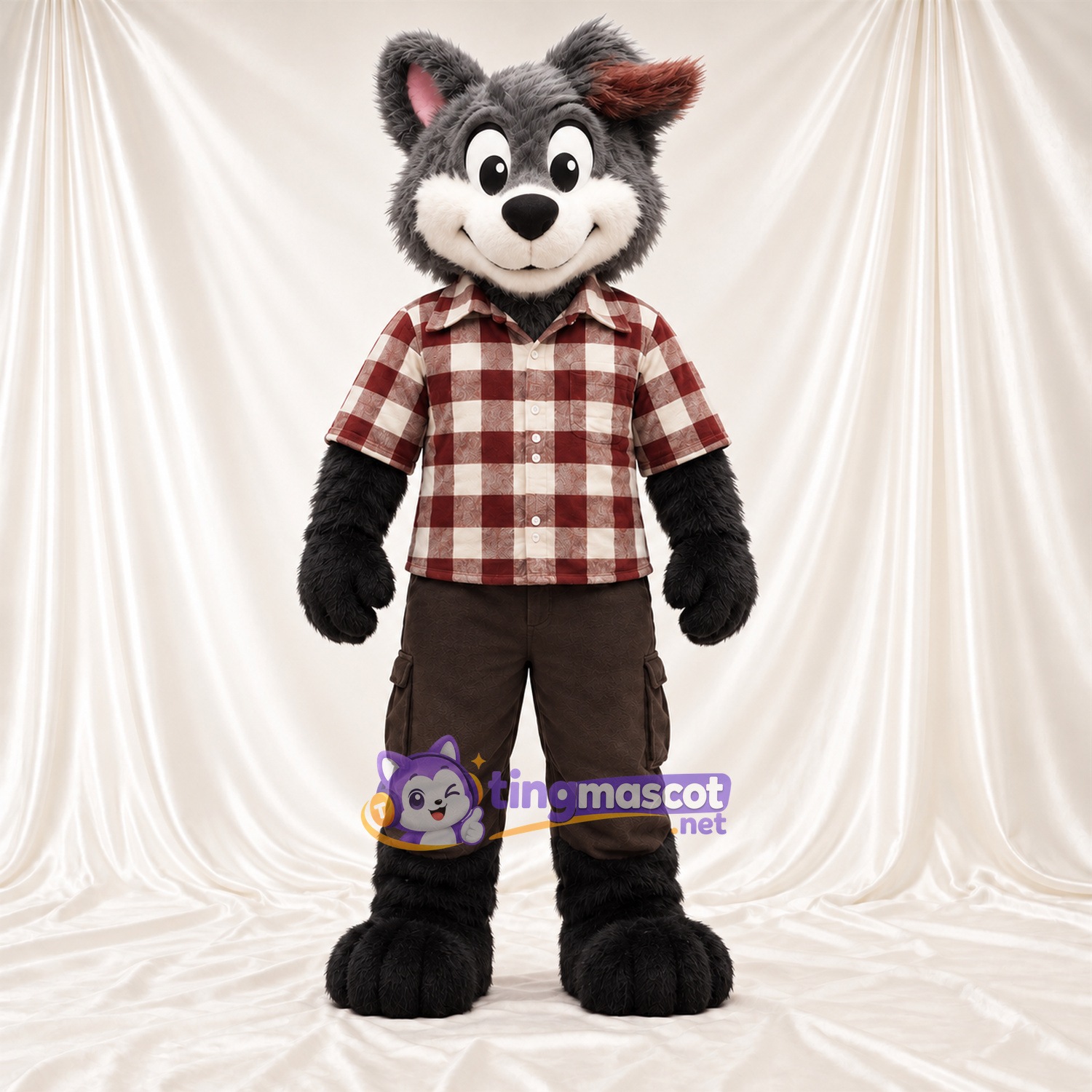 Costume de mascotte Raton laveur – gris – Chemise; Pantalon (marron) Costume de mascotte Raton laveur – gris – Chemise; Pantalon (marron)