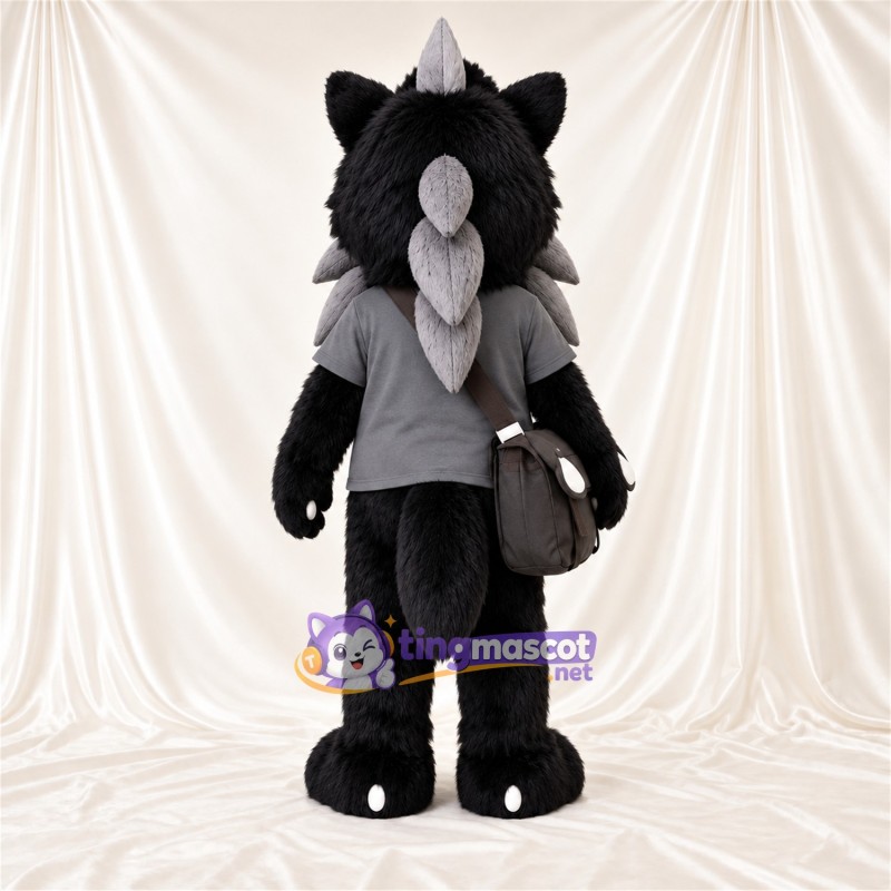 Black and White Raccoon Mascot Costume - Gray Shirt, Spiked Ruff and Shoulder Bag Black and White Raccoon Mascot Costume - Gray Shirt, Spiked Ruff and Shoulder Bag