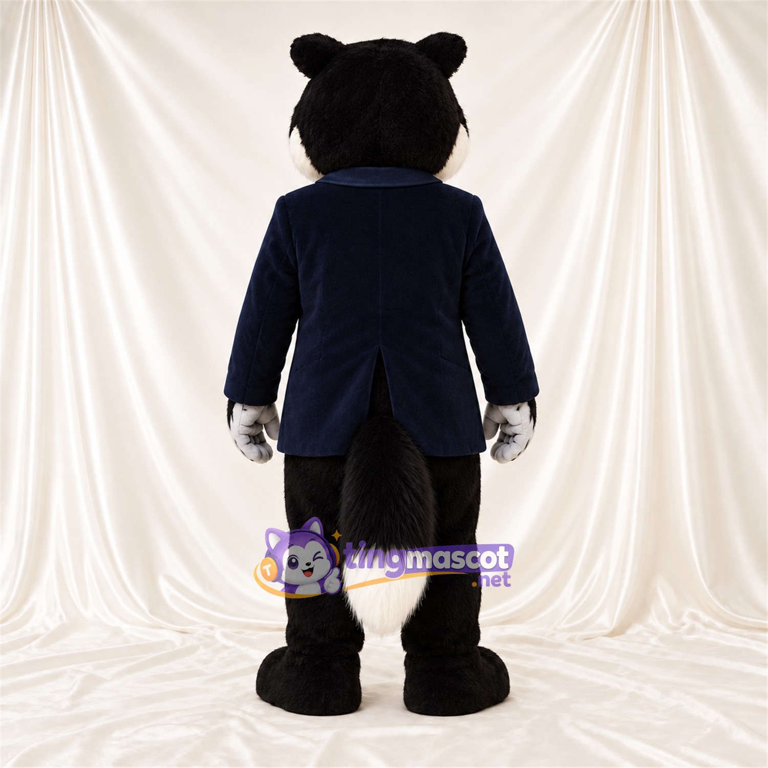 Black and White Skunk Mascot Costume - Blue Suit Black and White Skunk Mascot Costume - Blue Suit
