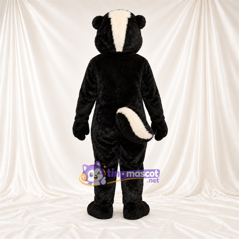 Costume de mascotte Mouffette – noir / blanc – Queue rayée (blanc); Yeux (bleu) Costume de mascotte Mouffette – noir / blanc – Queue rayée (blanc); Yeux (bleu)
