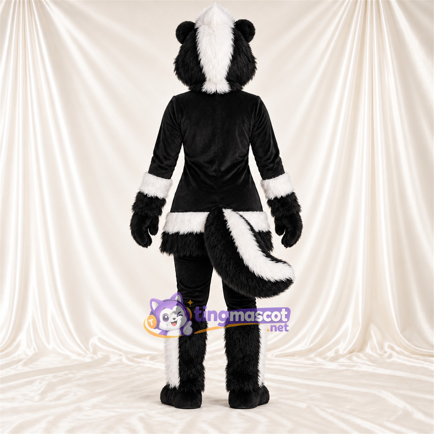 Black and White Skunk Mascot Costume - Black Dress with White Trim Black and White Skunk Mascot Costume - Black Dress with White Trim