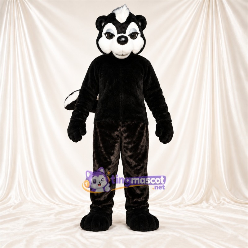 Costume de mascotte Mouffette – noir / blanc – Queue rayée (blanc); Visage (blanc)