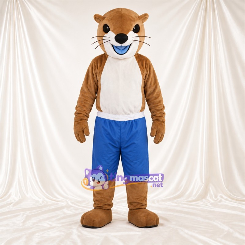 Costume de mascotte Chat – brun clair – Chemise (blanc); Short (bleu) Costume de mascotte Chat – brun clair – Chemise (blanc); Short (bleu)