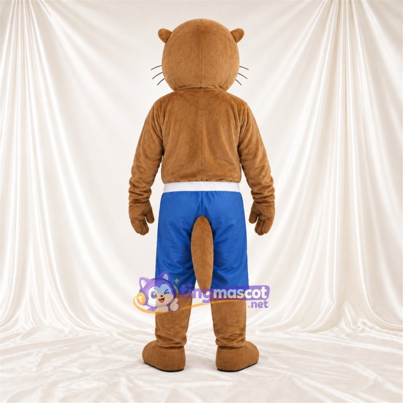 Costume de mascotte Chat – brun clair – Chemise (blanc); Short (bleu) Costume de mascotte Chat – brun clair – Chemise (blanc); Short (bleu)