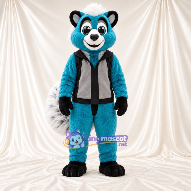 Costume de mascotte Mouffette – bleu canard – Gilet (gris); Queue Costume de mascotte Mouffette – bleu canard – Gilet (gris); Queue