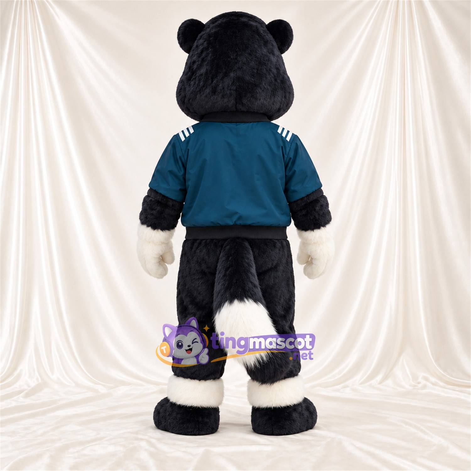 Black and White Skunk Mascot Costume - Blue Jacket Black and White Skunk Mascot Costume - Blue Jacket
